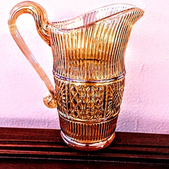 Vintage FENTON Iridescent Gold Creamer/5.75" Pitcher ~ Quilt & Rib Design ~ Read - Picture 1 of 16